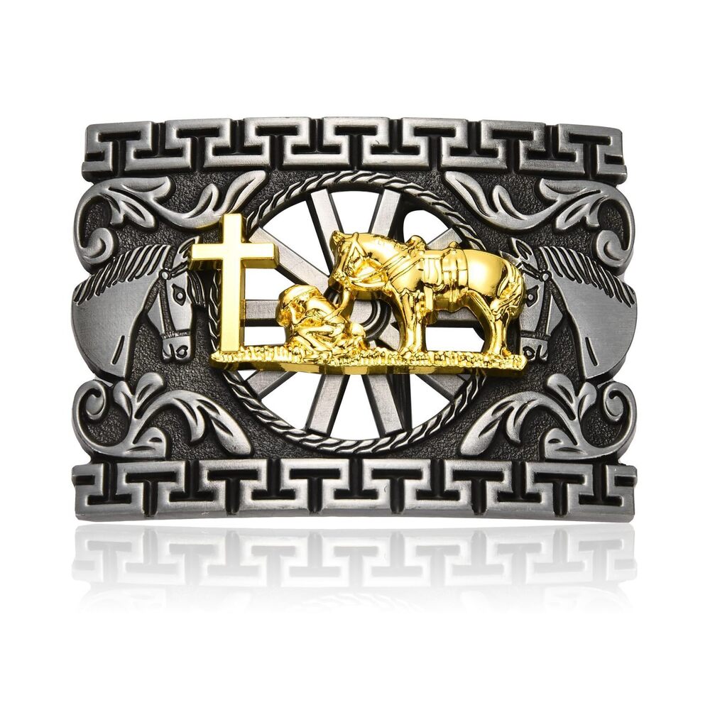 4392 Western Belt Buckle  Cowboy Celtic Cross Horse Praying Belt Buckles